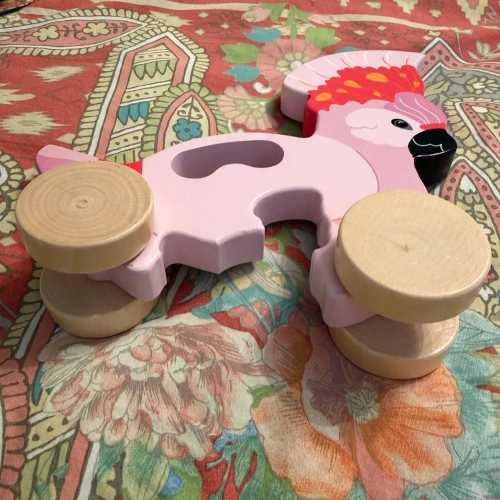 Colorful Wooden Animal Pull/ push Set giraffe, alligator, elephant, and bird